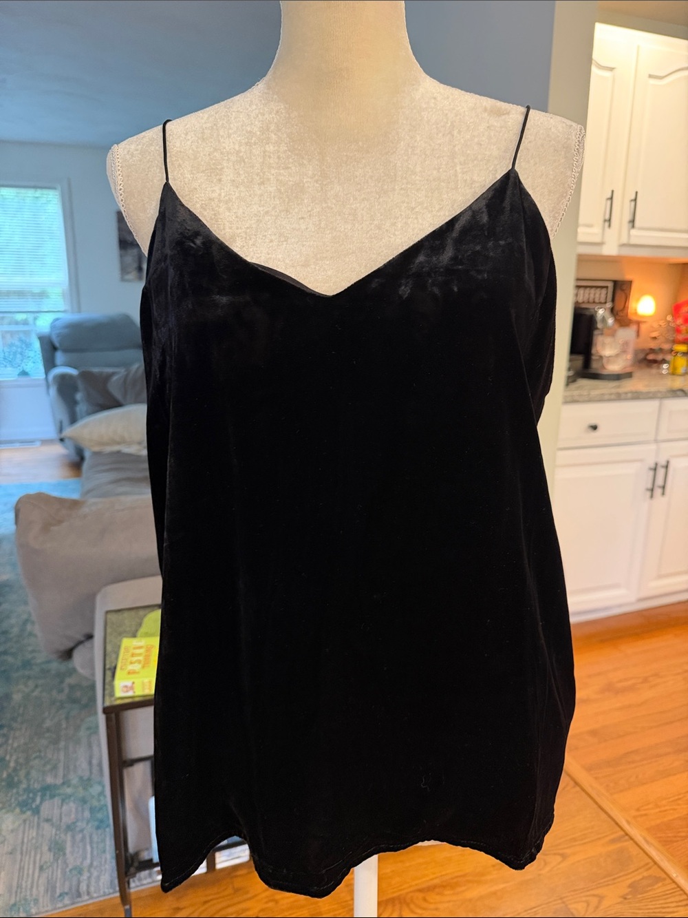 Women's Black Velvet Spaghetti Strap Tank Top